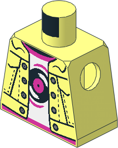 Minifig Torso with Jacket Open over White Shirt with Dark Pink Trim and Black Vinyl Record Pattern
