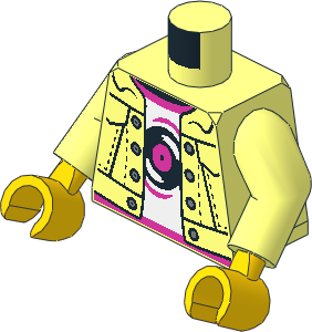 Minifig Torso with Arms and Hands with Jacket Open over White Shirt with Dark Pink Trim and Black Vinyl Record Pattern