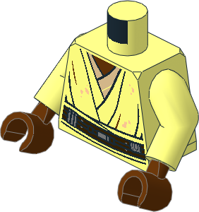 Minifig Torso with Arms and Hands with SW Layered Shirt, Dark Brown Belt and Light Nougat Spots Pattern