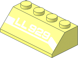 Slope Brick 45  2 x  4 with White 'LL929' Line Lowering Right Sticker