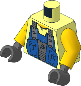 Minifig Torso with Arms and Hands with Blue Vest, Pockets, Shirt and Drill Pattern