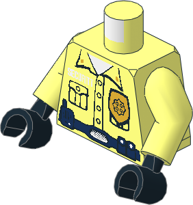 Minifig Torso with Arms and Hands with Security Guard, Gold Badge, Dark Blue Belt and Radio Pattern