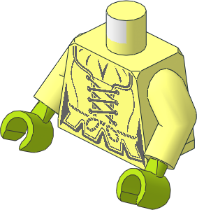 Minifig Torso with Arms and Hands with Dark Bluish Grey Corset, Laces and Rope Belt Pattern