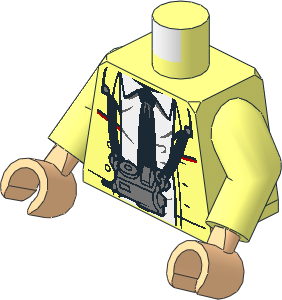 Minifig Torso with Arms and Light Nougat Hands with White Shirt, Black Tie and Ticket Machine Pattern