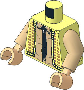 Minifig Torso with Arms and Hands with Sweater, Medium Nougat Chevrons, Tan Shirt and Black Tie Pattern