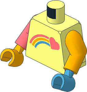 Minifig Torso with Arms and Hands with Coral Shooting Heart and Rainbow Pattern