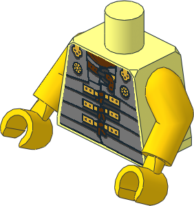 Minifig Torso with Arms and Hands with Metallic Silver Roman Segmented Body Armour Pattern