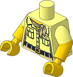 Minifig Torso with Dual Mould Arms and Hands with Female Shirt with  2 Pockets, Tan Scarf and Black Belt with Gold Buckle Pattern