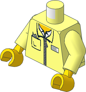 Minifig Torso with Arms and Hands with Zipper Jacket, White Shirt, Name Tag and Radio in Pocket Pattern