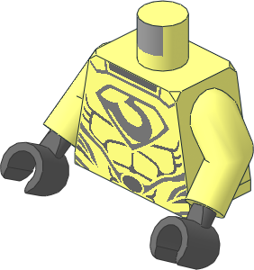 Minifig Torso with Arms and Hands with Silver Zod Emblem and Oval Belt Buckle and Muscles Outline Pattern