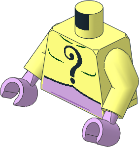 Minifig Torso with Arms and Hands with Riddler Black Question Mark on Chest and Back and Lavender Belt Pattern