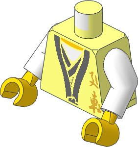 Minifig Torso with Arms and Hands with Gold Asian Characters Front and Dragon Back Pattern