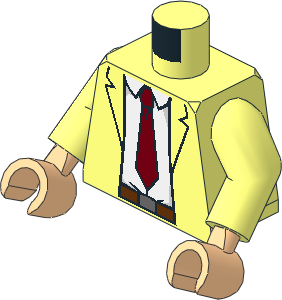 Minifig Torso with Arms and Hands with Open Suit Jacket with White Shirt, Dark Red Tie and Reddish Brown Belt Pattern