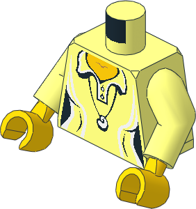 Minifig Torso with Arms and Hands with Female Shirt with Yellow Chest, Two Buttons and Shell Pendant Pattern