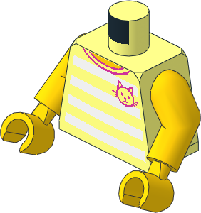 Minifig Torso with Yellow Arms and Hands with T-Shirt with  4 White Horizontal Stripes Front and Back with Cat Pattern