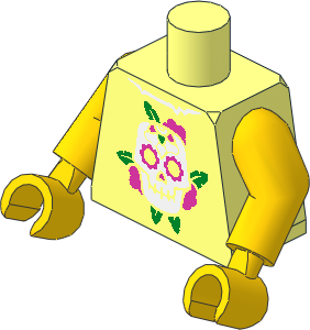 Minifig Torso with Arms and Hands with Skull and Dark Pink Roses Pattern