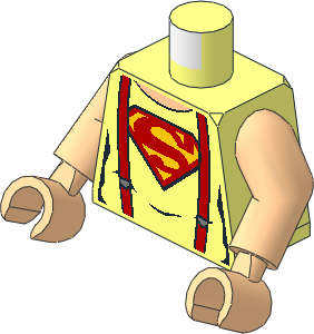 Minifig Torso with Arms and Hands with Red Suspenders and Superman Logo Pattern