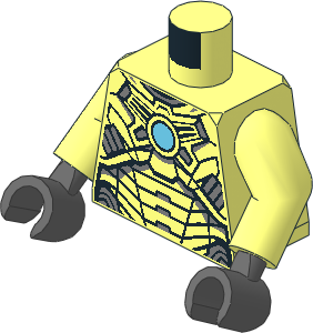 Minifig Torso with Arms and Hands with Black and Metallic Silver Panels and Medium Azure Circle Pattern
