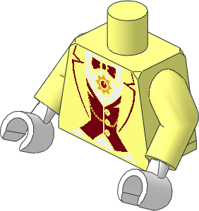 Minifig Torso with Arms and Hands with Dark Red Vest, Bow Tie, Gold Chain and Star Medallion Pattern