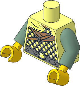 Minifig Torso with Arms and Hands with Silver Scale Mail, Straps and Cape Pattern
