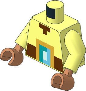 Minifig Torso with Arms and Hands with Pixelated Reddish Brown Belt with Dark Turquoise, Medium Azure, Metallic Gold and Light Aqua Buckle Pattern