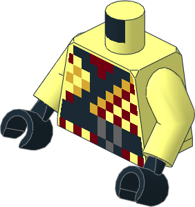 Minifig Torso with Arms and Hands with Pixelated Robe with Black Hem/Belt, Gold Trim and Gray Belt Wrinkles Pattern