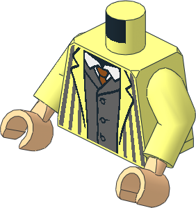 Minifig Torso with Arms and Light Nougat Hands with Jacket with Dark Bluish Grey Pinstripes and Vest, White Shirt and Dark Orange Tie Pattern