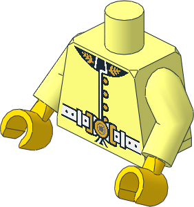 Minifig Torso with Arms and Hands with Royal Guard Uniform, Gold Buttons and White Belt Pattern