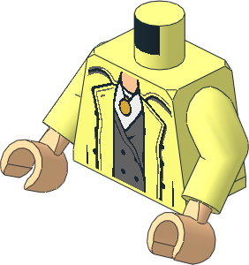 Minifig Torso with Arms and Hands with Trench Coat, Dark Bluish Grey Vest and Gold Pendant Pattern