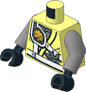 Minifig Torso with Arms and Hands with White Straps, Gold Lion Emblem, Shurikens and Belt Pattern