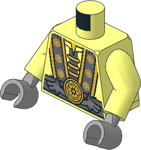 Minifig Torso with Arms and Hands with Dark Bluish Grey Robe, Gold Trim, Silver Dragons and Gold Lotus Pattern