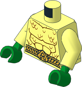 Minifig Torso with Arms and Hands with Bright Light Orange Belt, Muscles Outline and Scales Pattern