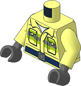 Minifig Torso with Arms and Dark Bluish Grey Hands with Firefighter Vest with Reflective Stripes, Pockets and Dark Blue Belt Pattern