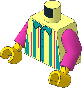Minifig Torso with Dark Pink Arms and Hands with Shirt, Dark Turquoise and Dark Pink Vertical Stripes Pattern
