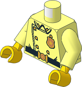 Minifig Torso with Arms and Hands with Police Uniform Vintage with Gold Star Badge, Buttons, Buckle and Black Belt Pattern