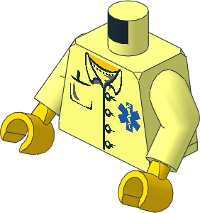 Minifig Torso with Arms and Hands with Hospital EMT Star of Life, Open Collar, Buttons and Pocket Pen Pattern