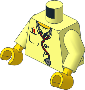 Minifig Torso with Arms and Hands with Yellow Neck, Stethoscope and Pocket with Pens Pattern