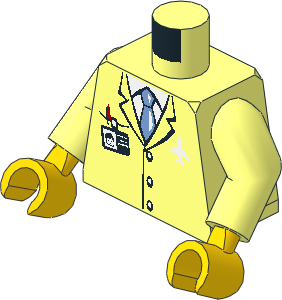 Minifig Torso with Arms and Hands with Airplane Logo, Tie, ID Badge, White Shirt and Suit Pattern