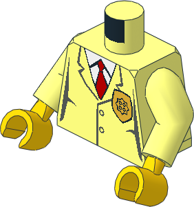 Minifig Torso with Arms and Hands with Jacket, Badge and Red Tie Pattern