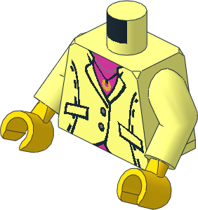Minifig Torso with Arms and Hands with Jacket, Pink Shirt, Ring on Necklace Pattern