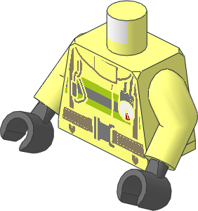 Minifig Torso with Arms and Dark Bluish Grey Hands with Firefighter Vest with Reflective Stripes and Utility Belt Pattern