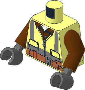 Minifig Torso with Reddish Brown Arms and Dark Bluish Grey Hands with Safety Vest with Reflective Stripes, Reddish Brown Shirt and Belt with Pouches and Pliers Pattern