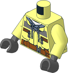 Minifig Torso with Arms and Dark Bluish Grey Hands with Construction Jacket over Sand Blue Hoodie and Dark Orange Belt Pattern