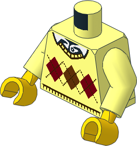 Minifig Torso with Arms and Hands with Argyle Sweater and White Shirt Collar Pattern