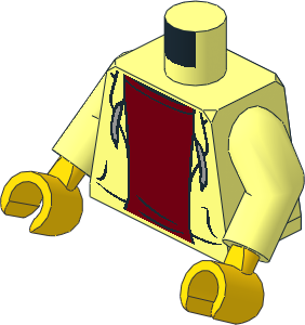 Minifig Torso with Arms and Hands with Hooded Sweatshirt Open with Drawstrings over Dark Red Top Pattern