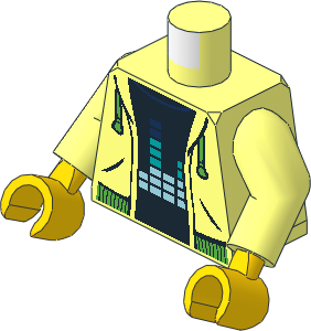 Minifig Torso with Arms and Hands with Hoodie with Bright Green Drawstrings and Waist, Equalizer Bars Pattern