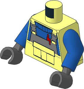 Minifig Torso with Arms and Hands with Overalls with Reflective Stripe and Buckles, Front Pouch and Red Pen Pattern