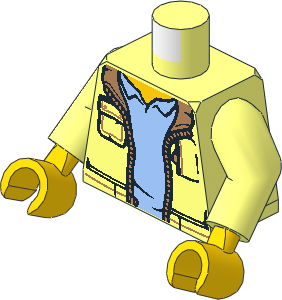 Minifig Torso with Arms and Hands with Jacket and Medium Nougat Collar over Bright Light Blue Shirt Pattern
