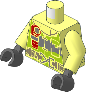 Minifig Torso with Arms and Hands with Firefighter Vest with Reflective Stripes, Utility Belt and Red Flashlight Pattern