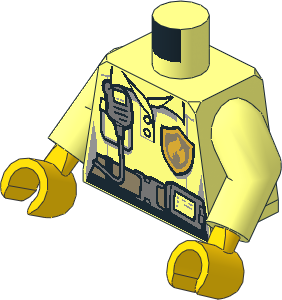 Minifig Torso with Arms and Hands with Female Firefighter Vest with Gold Badge and Belt with Radio Pattern